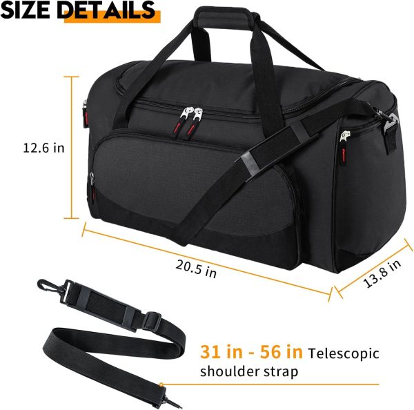 55L Sports Duffle Bags Large Gym Duffel Bag Workout Bag for Men - Black - Image 3