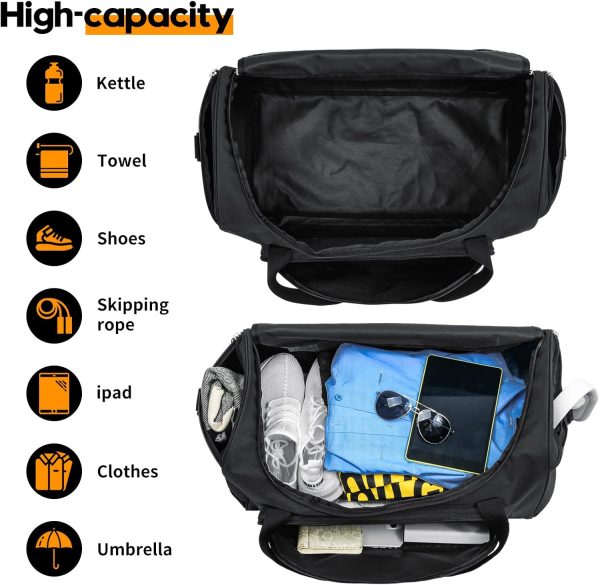 55L Sports Duffle Bags Large Gym Duffel Bag Workout Bag for Men - Black - Image 5
